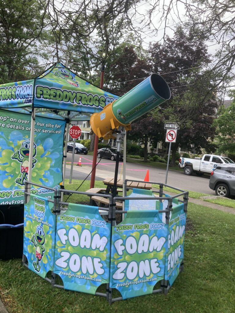 freddy frog's foam party setup at a Western New York library event