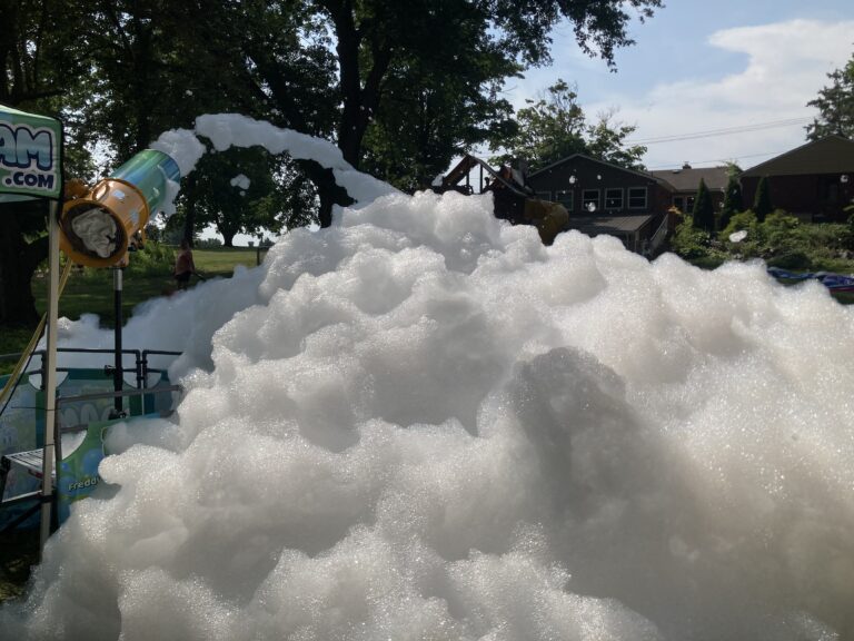 freddy frog's foam party setup at a Western New York library event
