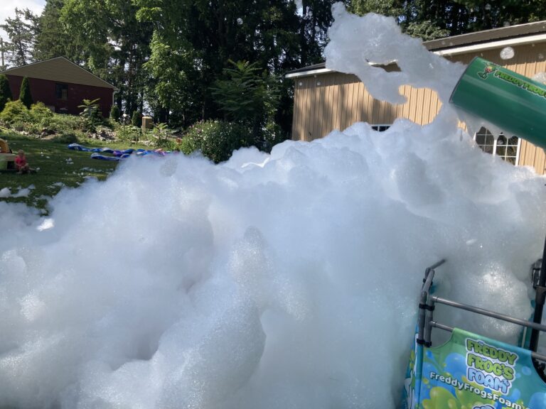 freddy frog's foam party setup at a Western New York library event